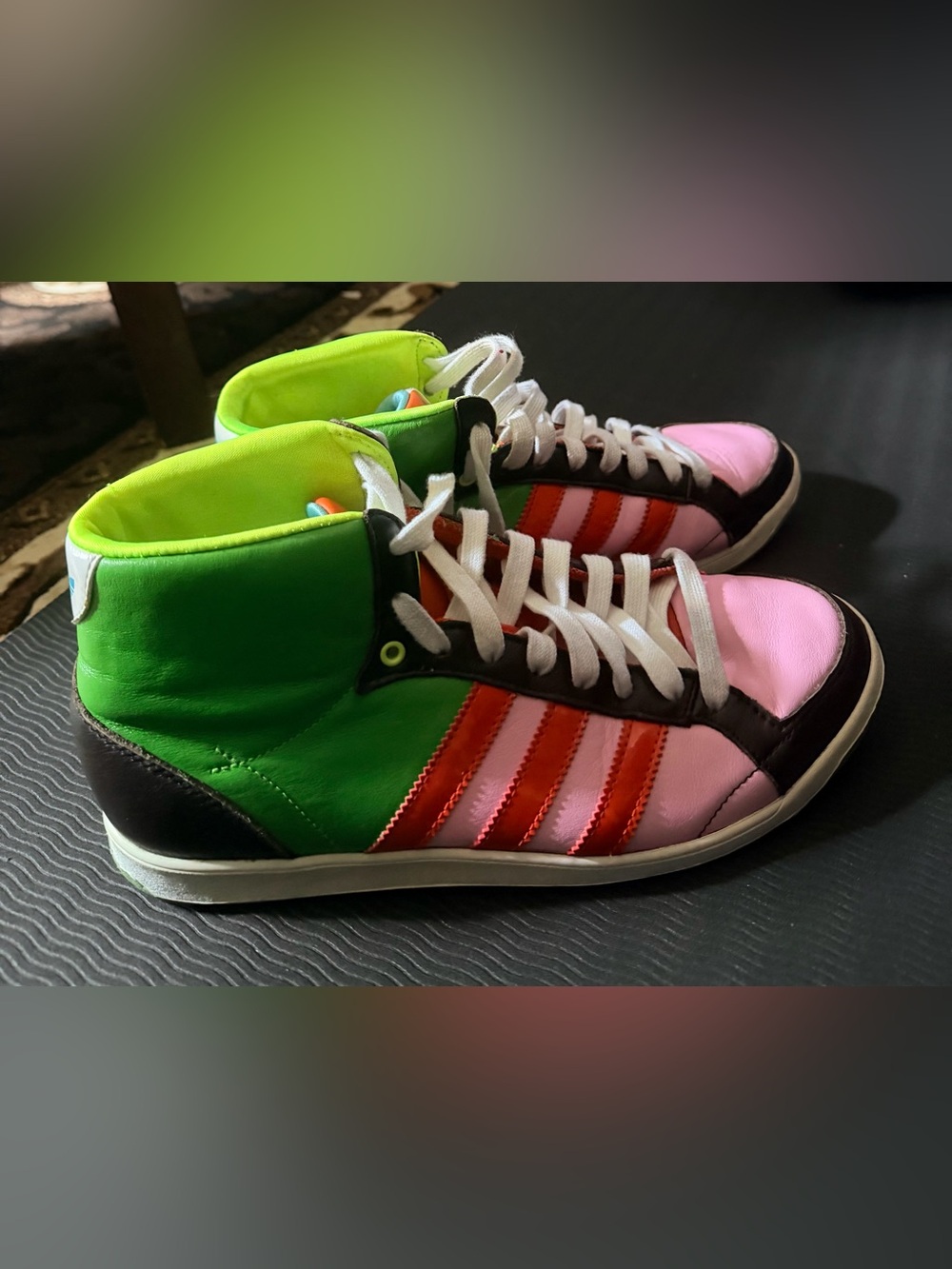 Adidas High-Top Sneakers in Green, Pink and Red